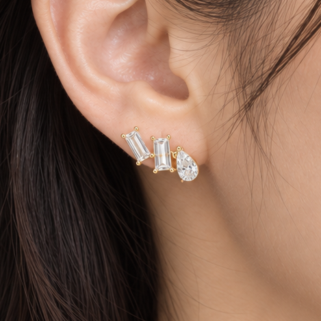Baguette & Pear Cascade Studs (MG416)