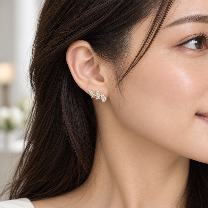 Baguette & Pear Cascade Studs (MG416)