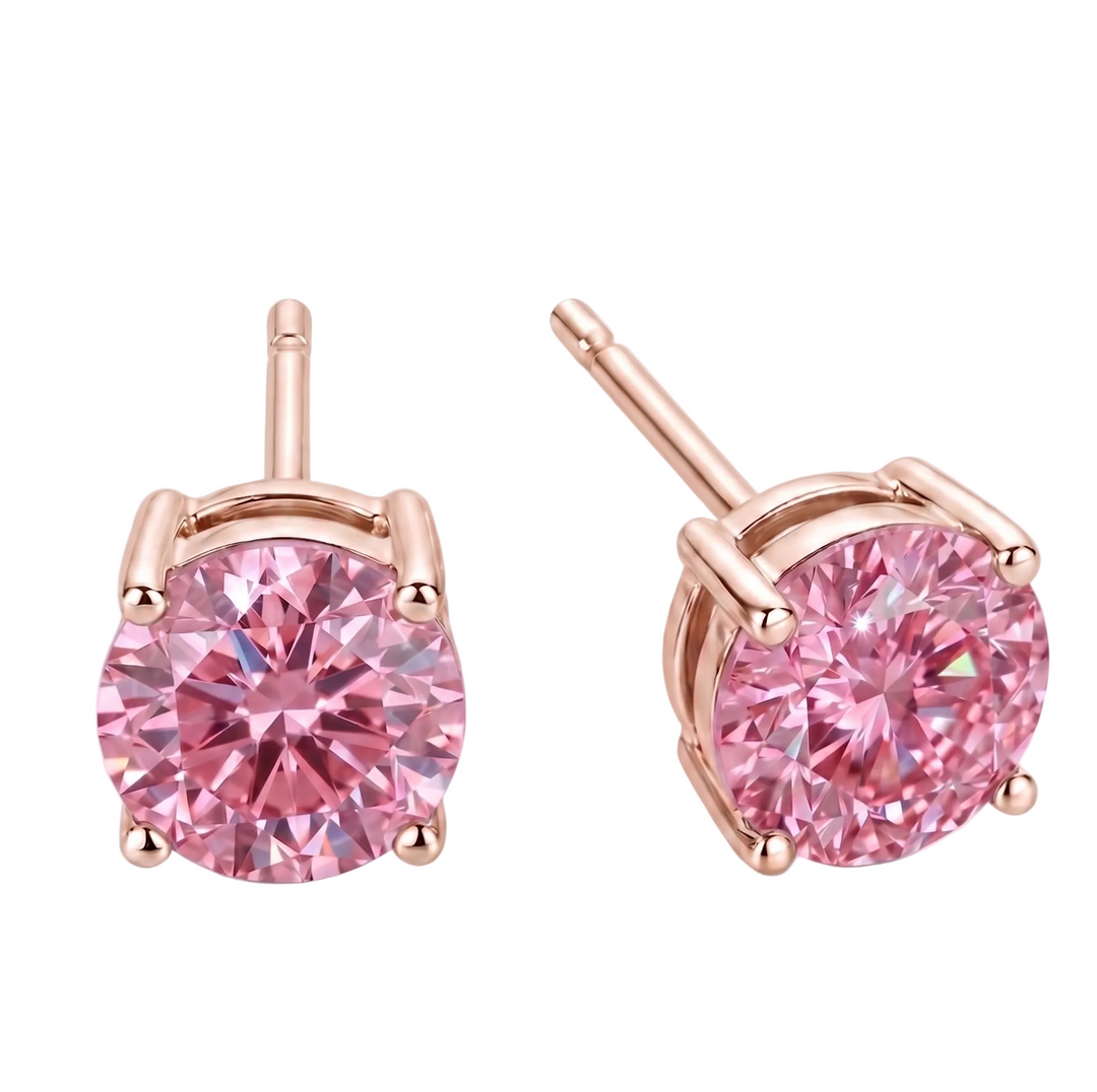 Aurora Pink Round Cut Stud Earrings (MG224)