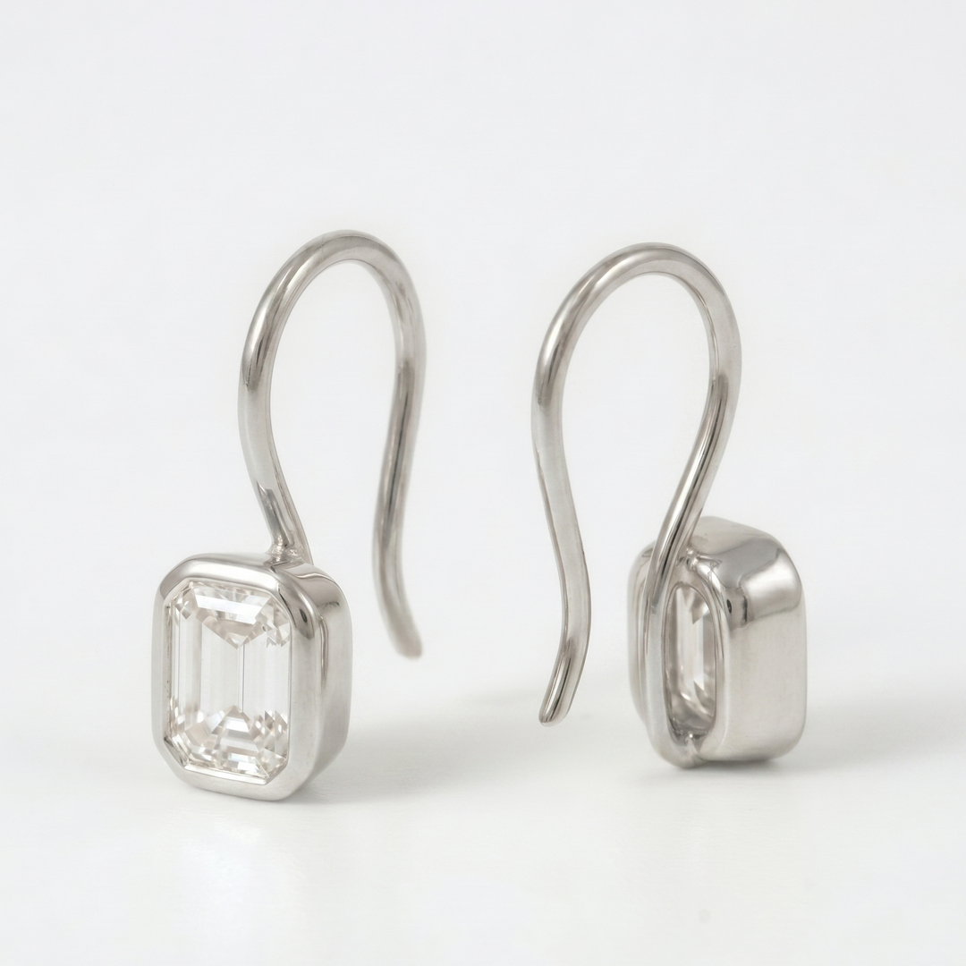 Emerald-Cut Bezel Hook Earrings (MG332)