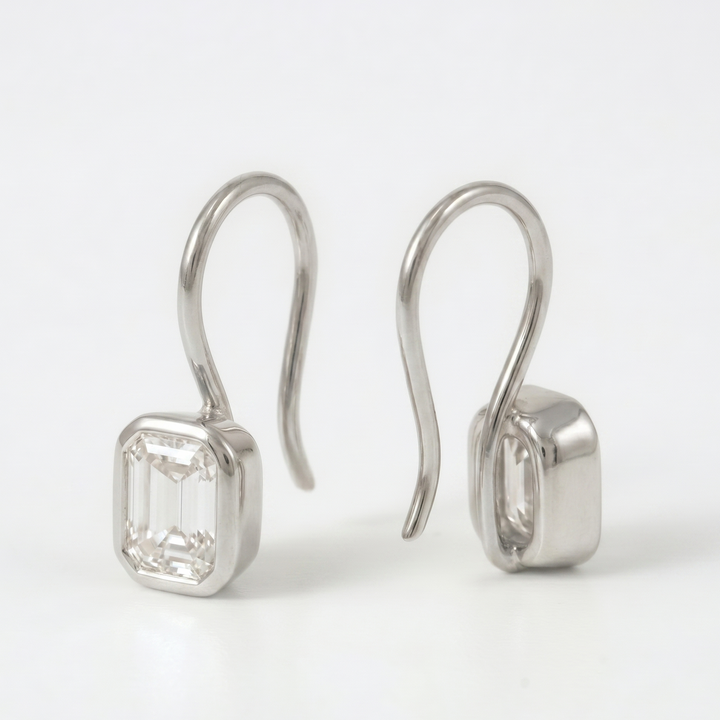 Emerald-Cut Bezel Hook Earrings (MG332)