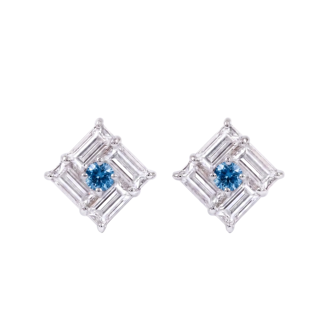 Monarch Frame Blue-Diamond Stud Earrings (MG342)