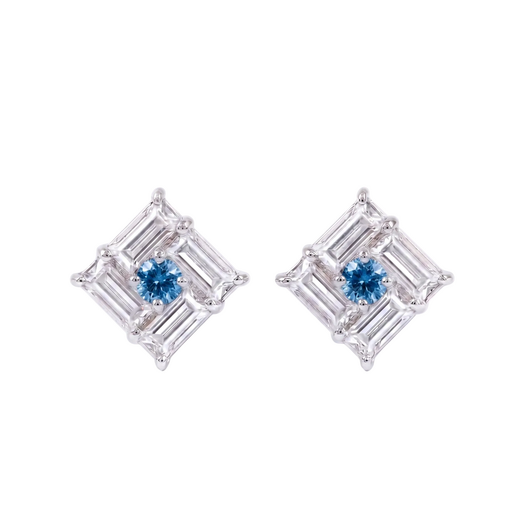Monarch Frame Blue-Diamond Stud Earrings (MG342)