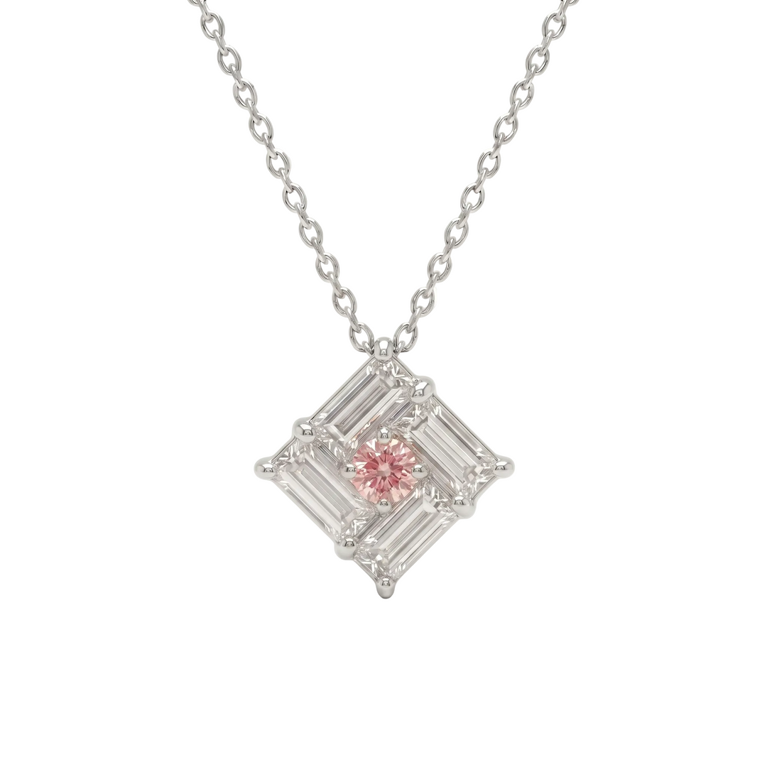 Tilted Monarch Frame Pink-Diamond Necklace (MG367)