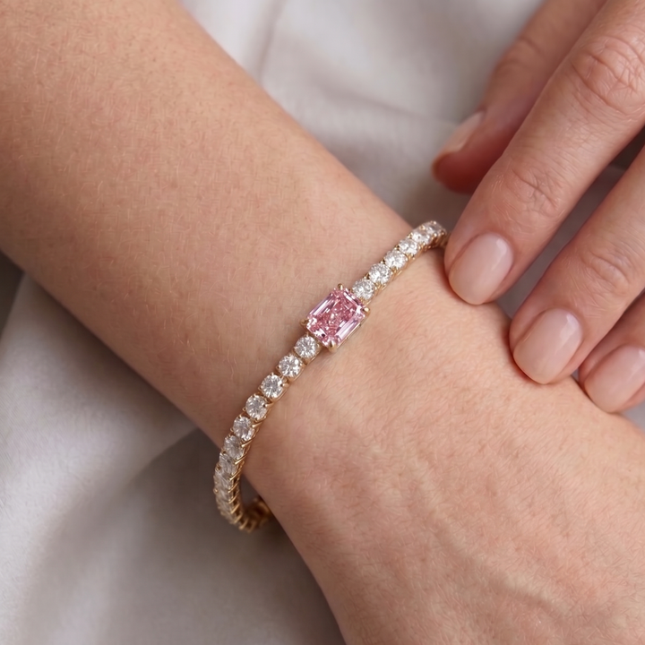 Signature Center Tennis Bracelet : Pink Diamond Emerald-Cut (MG265)