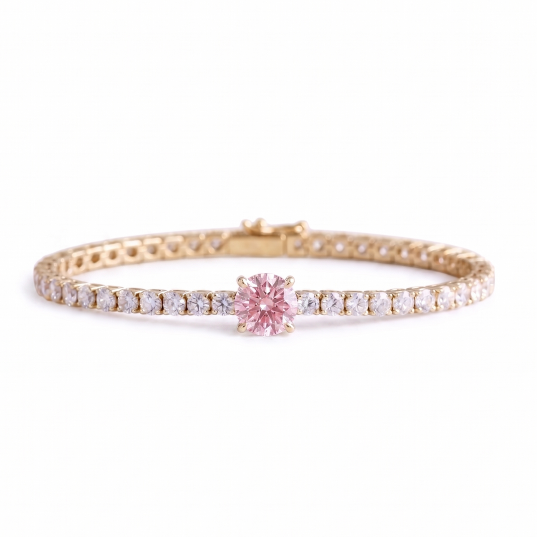 Signature Center Tennis Bracelet : Pink Diamond Round-Cut (MG230)