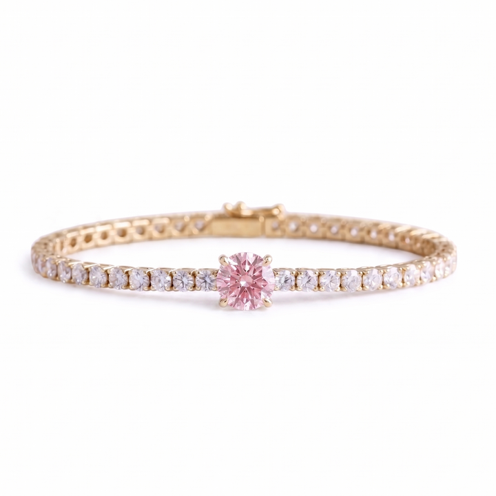 Signature Center Tennis Bracelet : Pink Diamond Round-Cut (MG230)