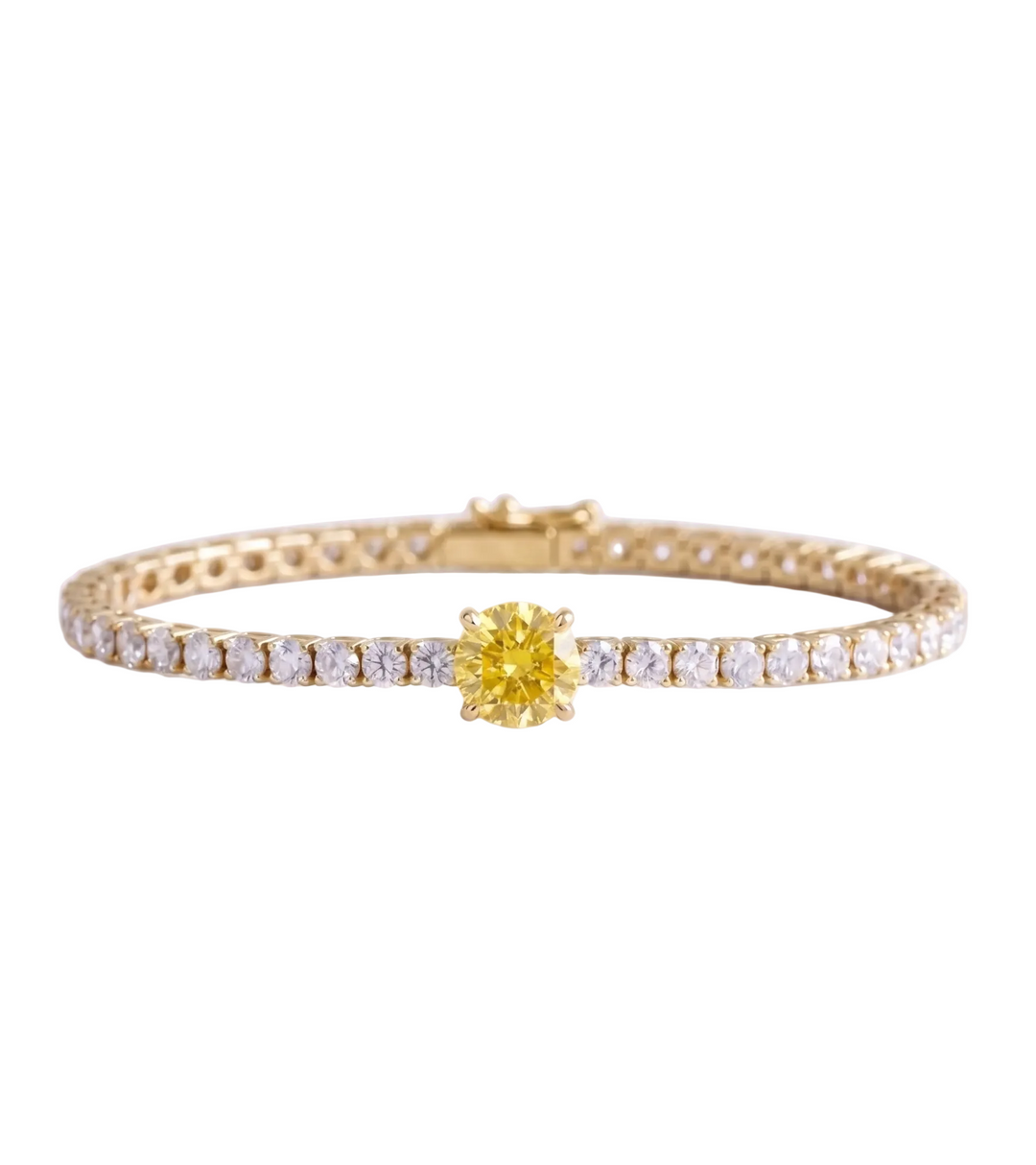 Signature Center Tennis Bracelet : Yellow Diamond Round-Cut (MG229)