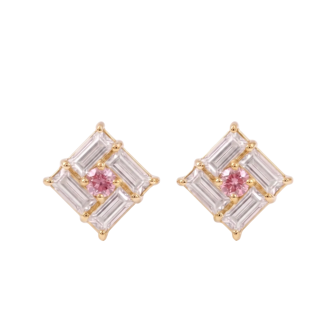 Monarch Frame Pink-Diamond Stud Earrings (MG341)