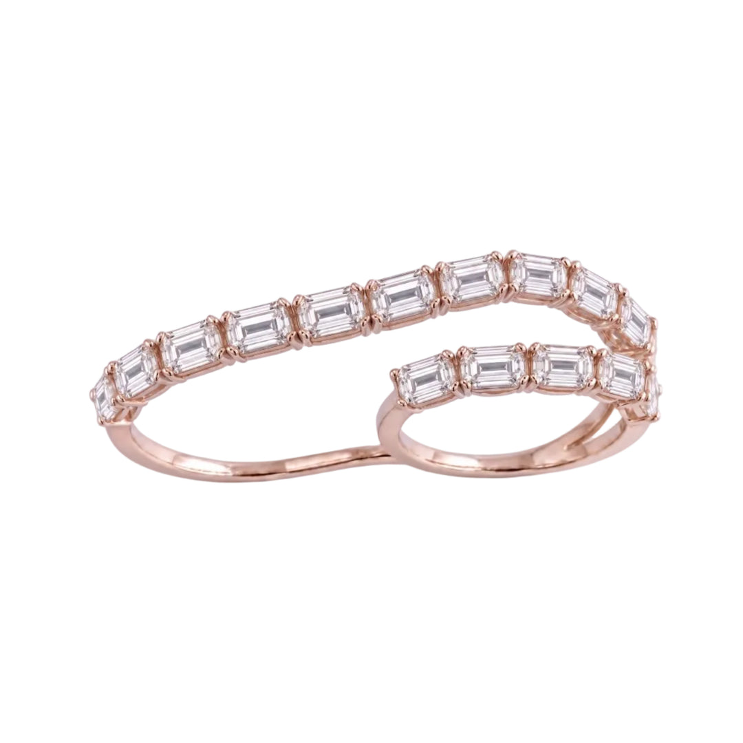 Emerald-cut Diamond Double-Finger Ring (MG461)