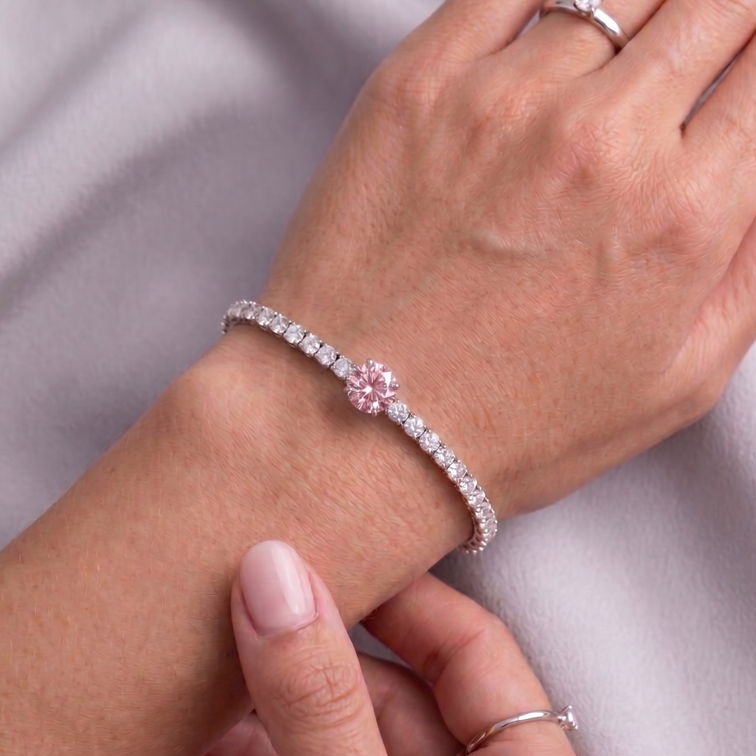 Signature Center Tennis Bracelet : Pink Diamond Round-Cut (MG230)