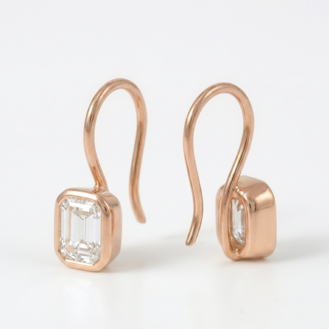 Emerald-Cut Bezel Hook Earrings (MG332)