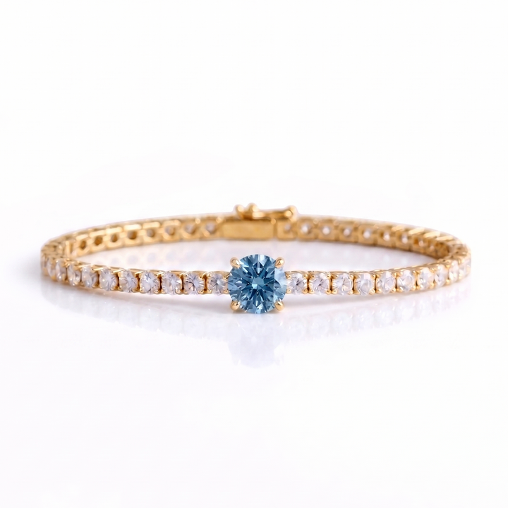 Signature Center Tennis Bracelet : Blue Diamond Round-Cut (MG231)