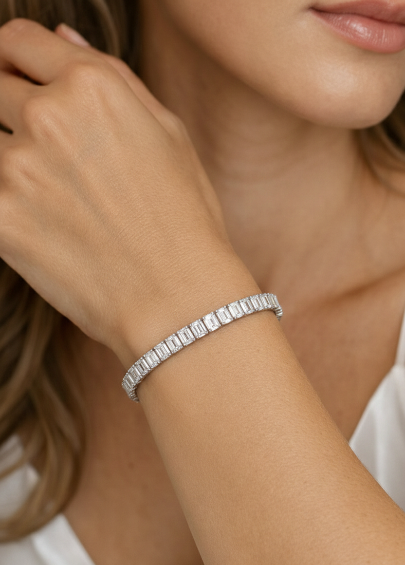Emerald Cut East-West Type Tennis Bracelet (MG076)