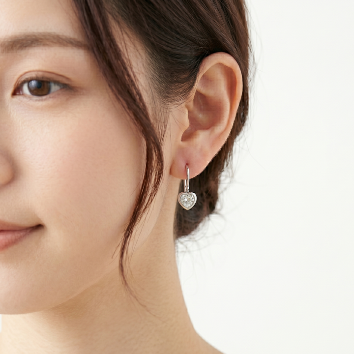 Heart Bezel Hook Earrings (MG331)