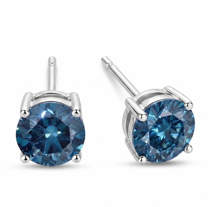 Aurora Blue Round Cut Stud Earrings (MG223)