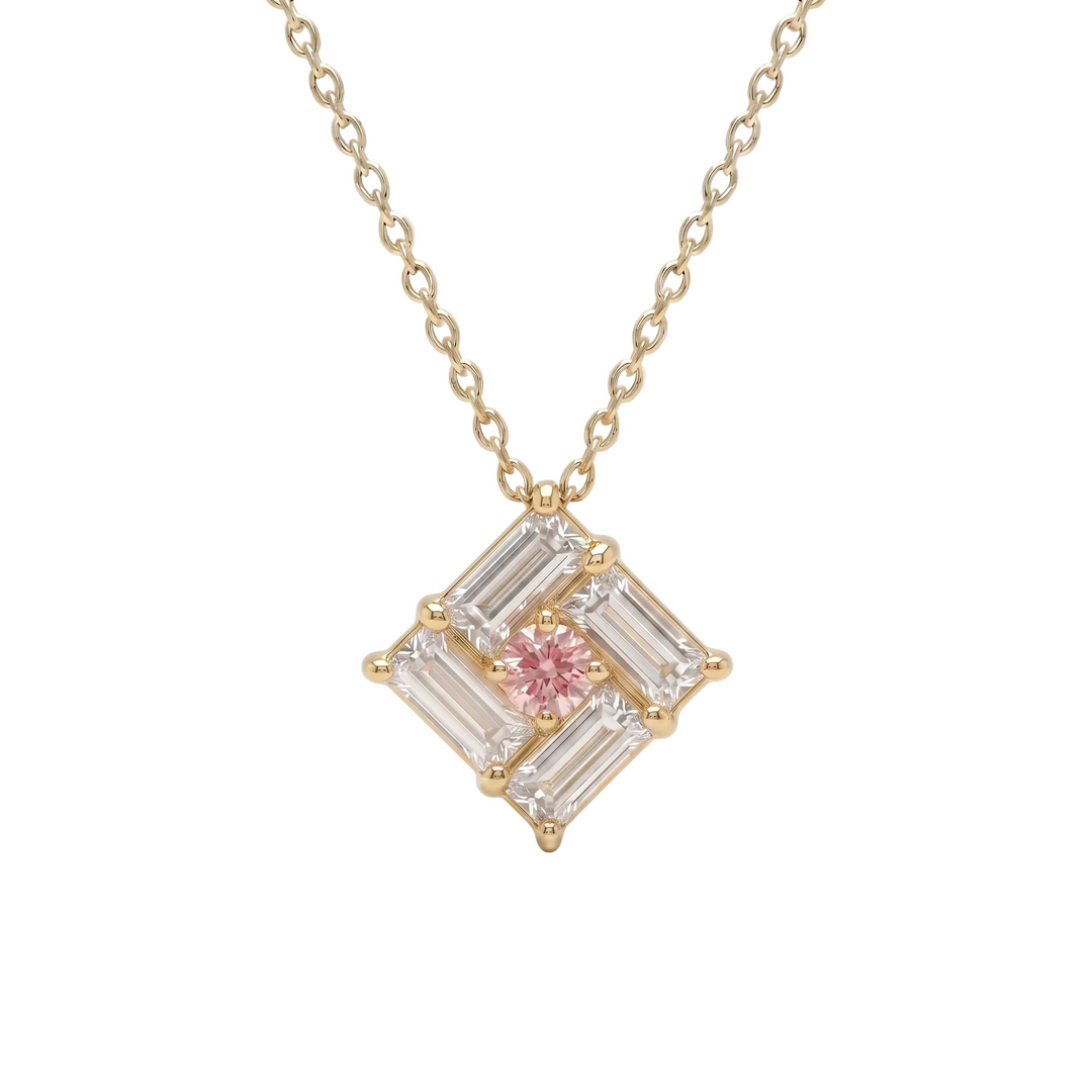 Tilted Monarch Frame Pink-Diamond Necklace (MG367)
