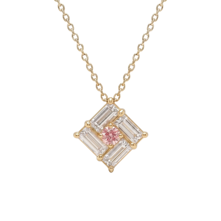 Tilted Monarch Frame Pink-Diamond Necklace (MG367)