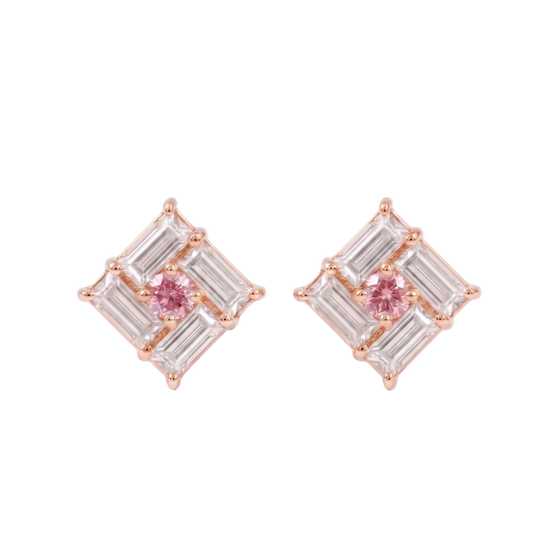 Monarch Frame Pink-Diamond Stud Earrings (MG341)