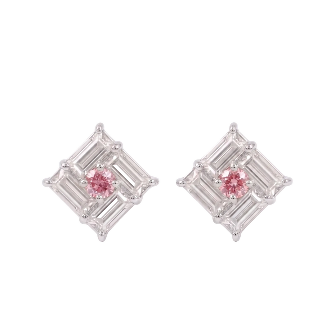 Monarch Frame Pink-Diamond Stud Earrings (MG341)