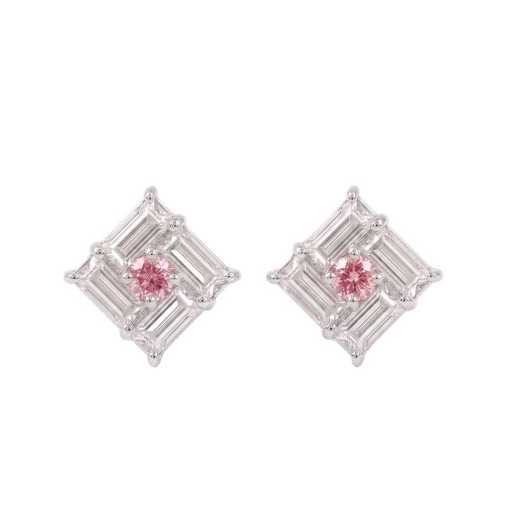 Monarch Frame Pink-Diamond Stud Earrings (MG341)