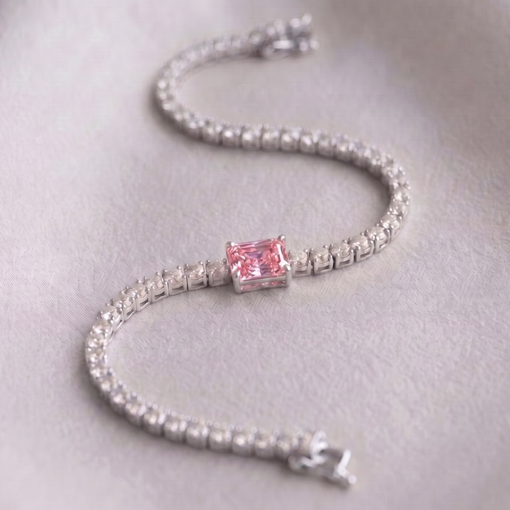 Signature Center Tennis Bracelet : Pink Diamond Emerald-Cut (MG265)
