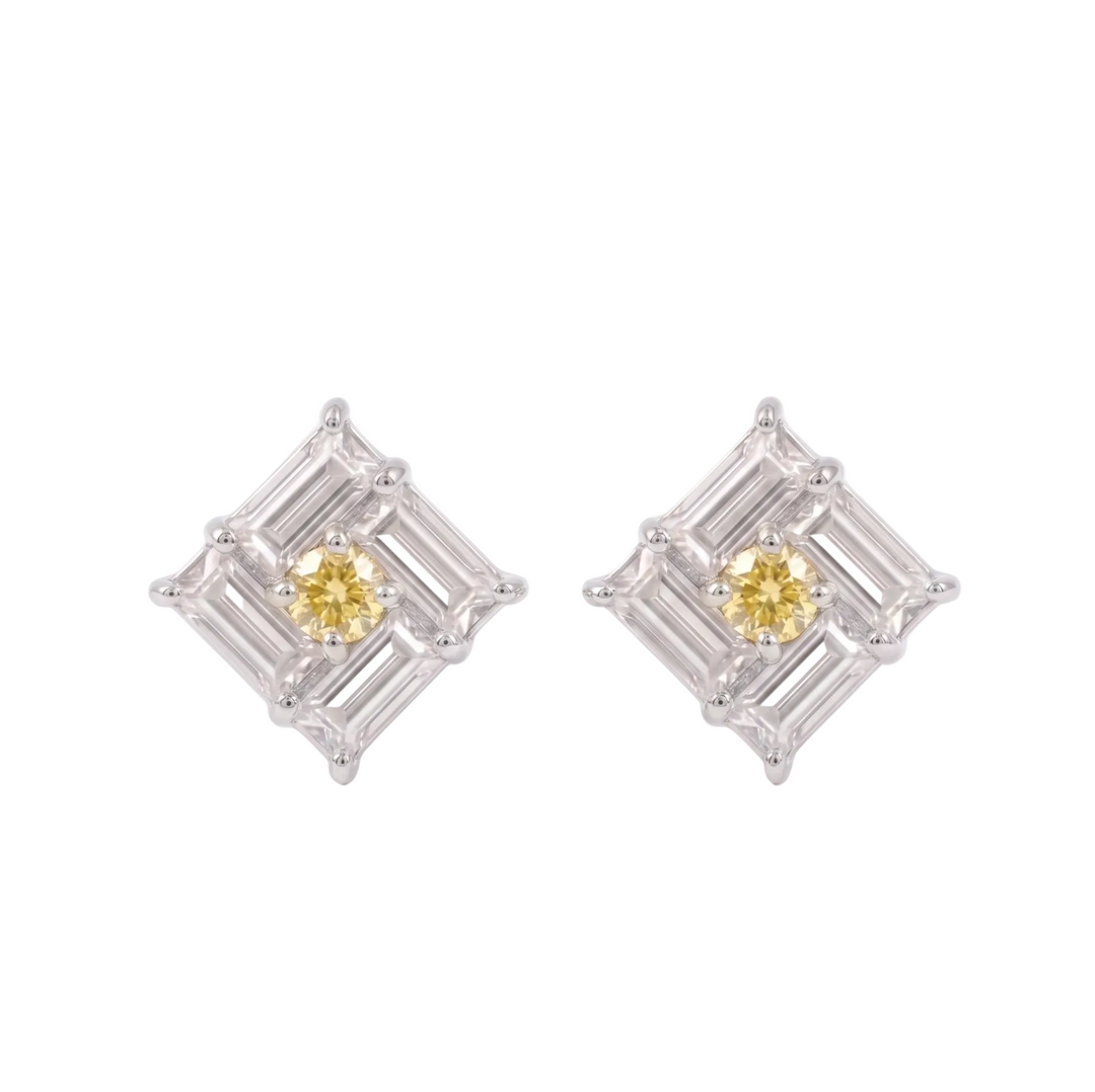 Monarch Frame Yellow-Diamond Stud Earrings (MG340)