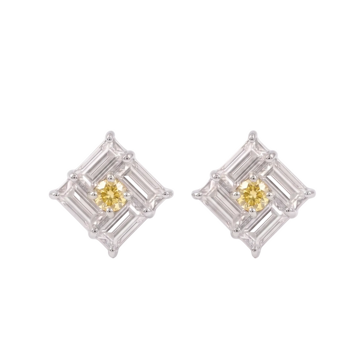 Monarch Frame Yellow-Diamond Stud Earrings (MG340)