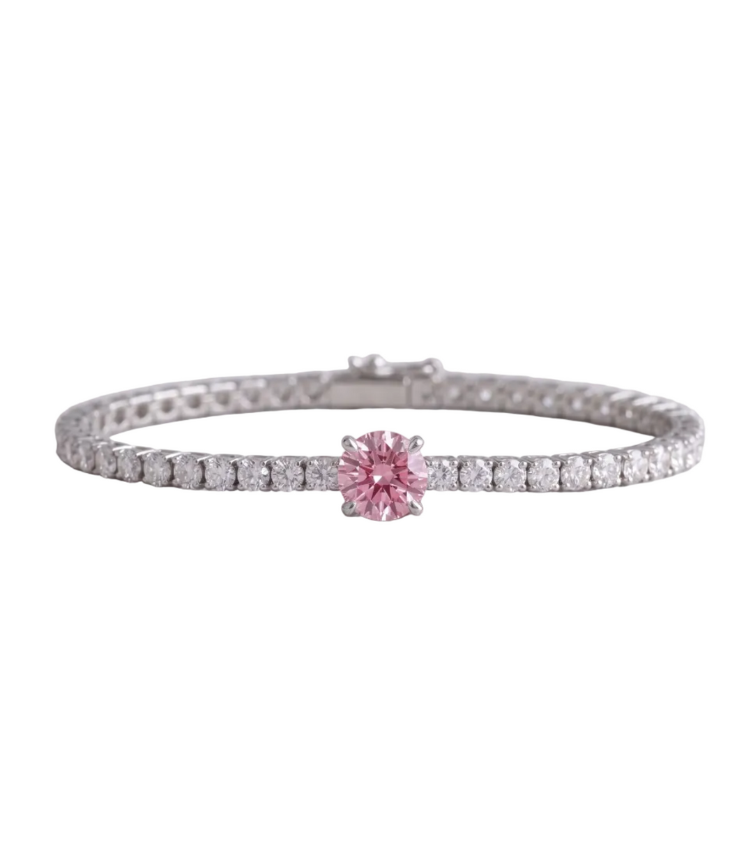 Signature Center Tennis Bracelet : Pink Diamond Round-Cut (MG230)