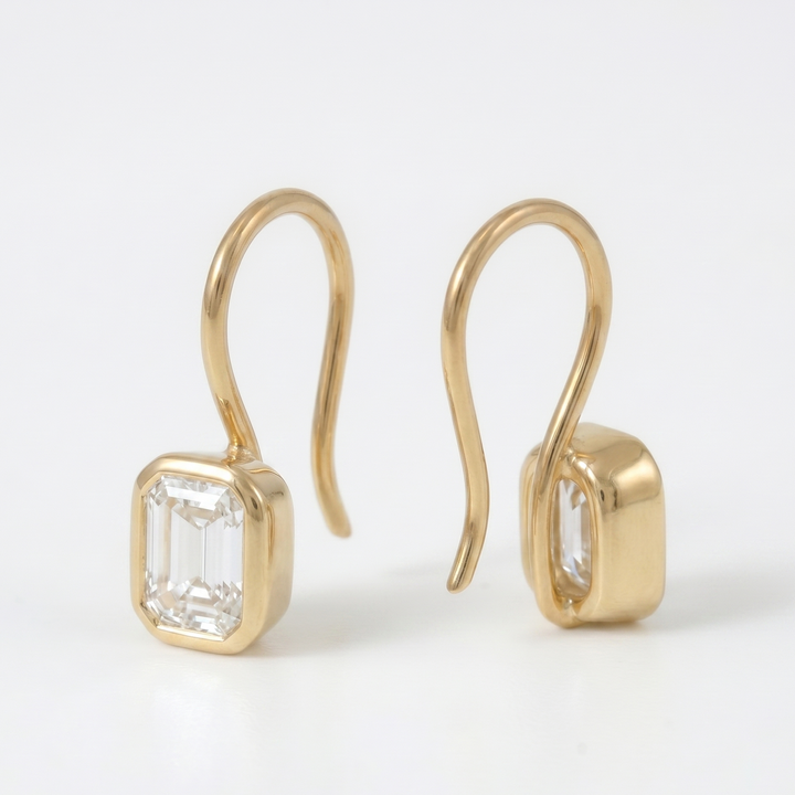 Emerald-Cut Bezel Hook Earrings (MG332)