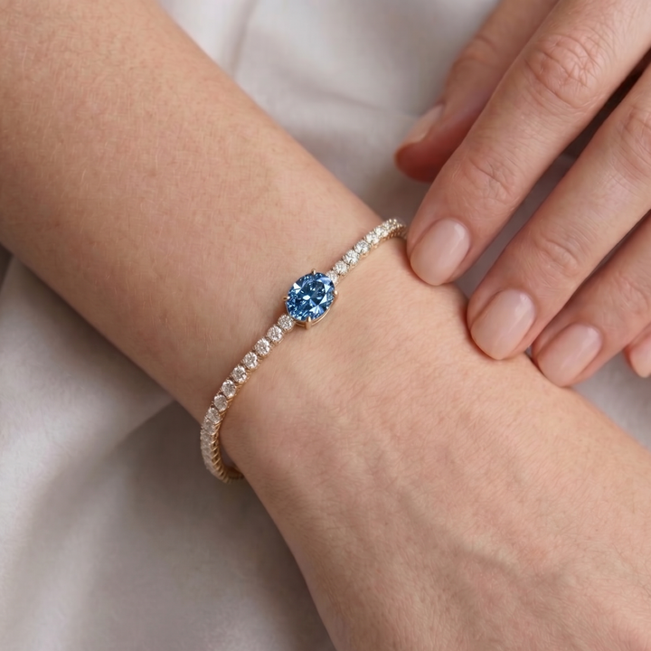 Signature Center Tennis Bracelet : Blue Diamond Oval-Cut (MG266)