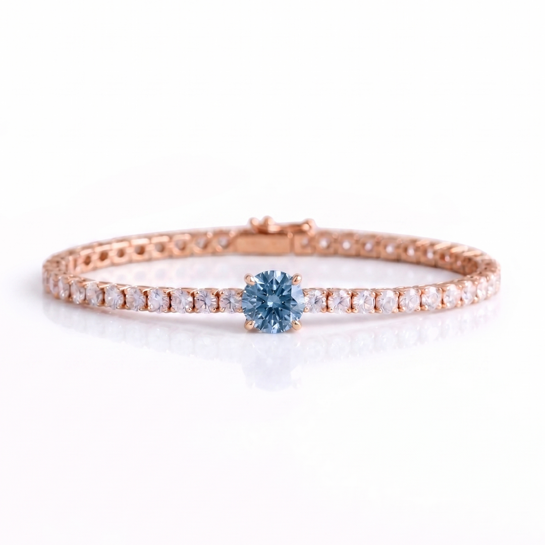 Signature Center Tennis Bracelet : Blue Diamond Round-Cut (MG231)