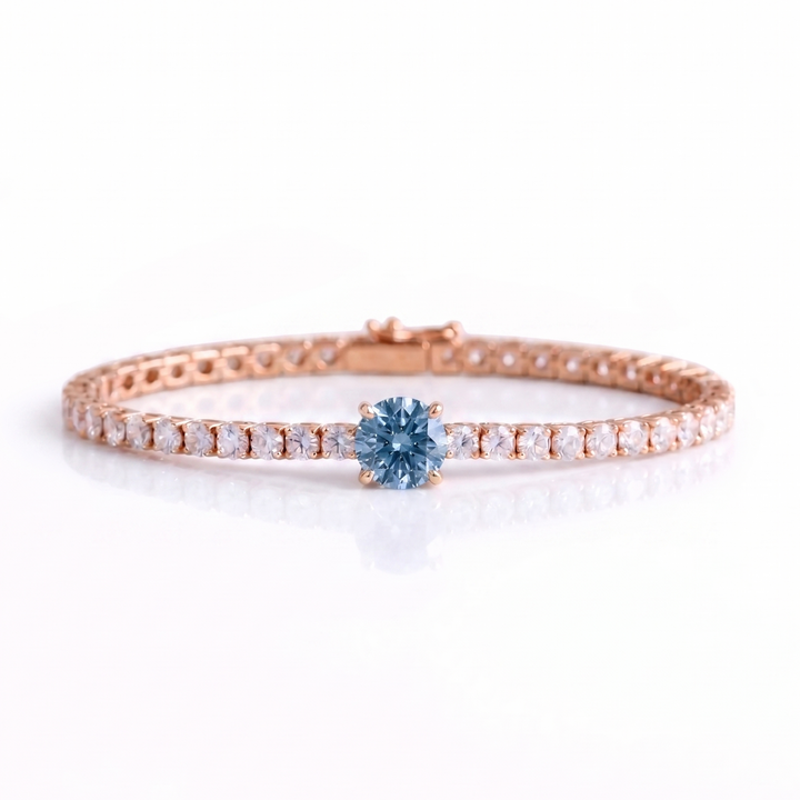 Signature Center Tennis Bracelet : Blue Diamond Round-Cut (MG231)