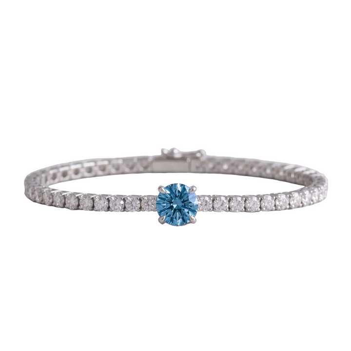 Signature Center Tennis Bracelet : Blue Diamond Round-Cut (MG231)
