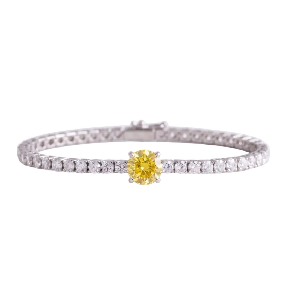 Signature Center Tennis Bracelet : Yellow Diamond Round-Cut (MG229)