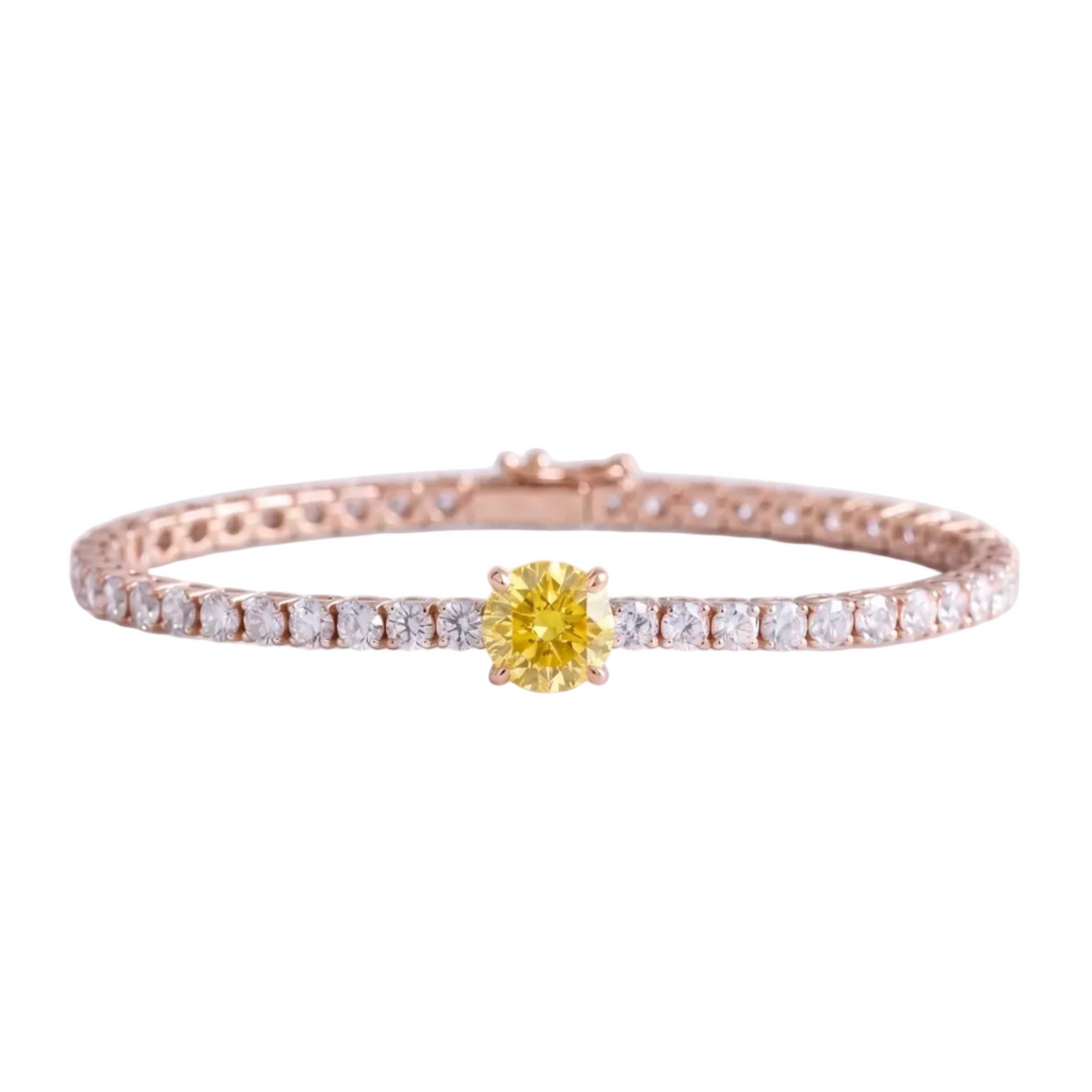 Signature Center Tennis Bracelet : Yellow Diamond Round-Cut (MG229)