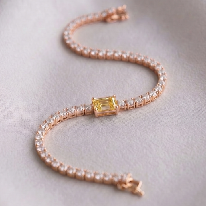 Signature Center Tennis Bracelet : Yellow Diamond Emerald-Cut (MG263)