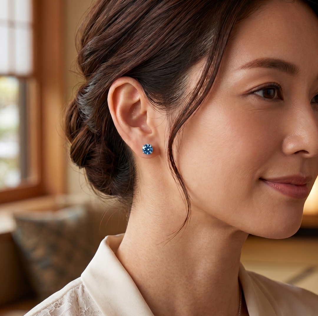 Aurora Blue Round Cut Stud Earrings (MG223)