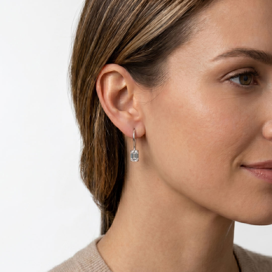 Emerald-Cut Bezel Hook Earrings (MG332)