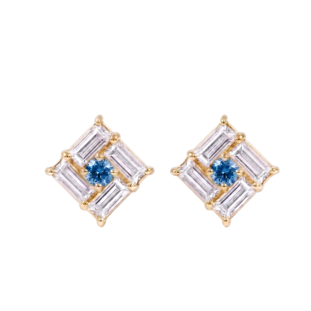 Monarch Frame Blue-Diamond Stud Earrings (MG342)