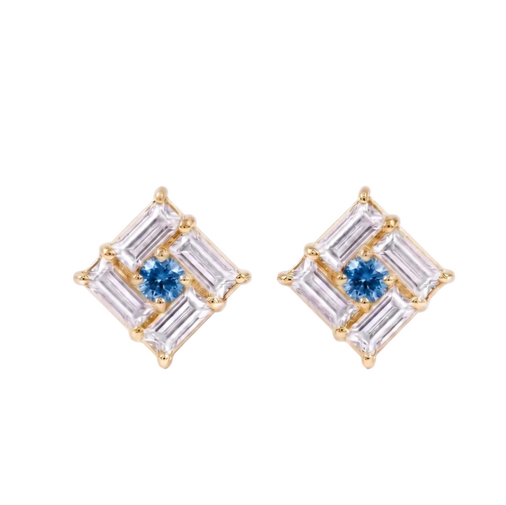 Monarch Frame Blue-Diamond Stud Earrings (MG342)