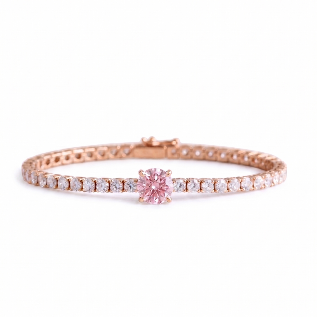 Signature Center Tennis Bracelet : Pink Diamond Round-Cut (MG230)