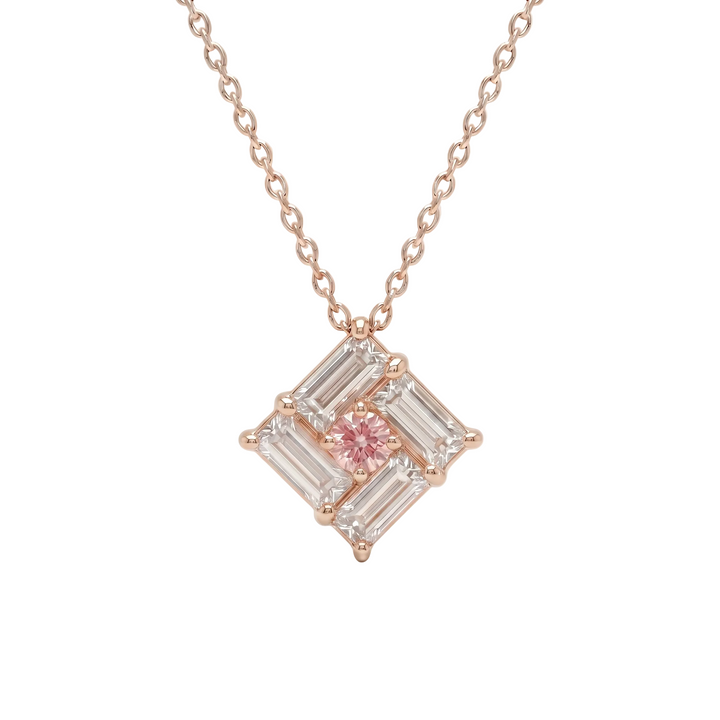 Tilted Monarch Frame Pink-Diamond Necklace (MG367)