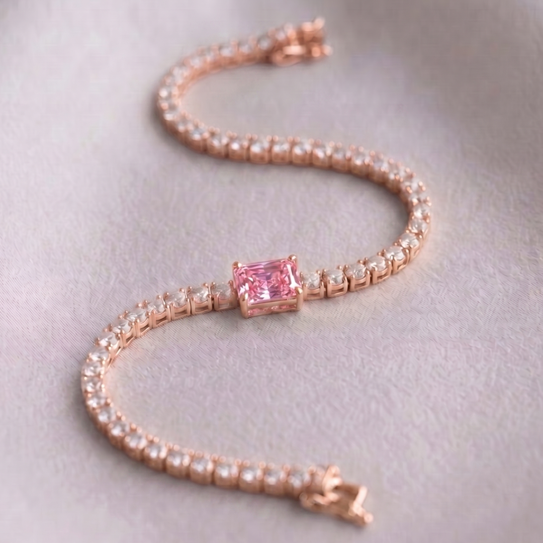 Signature Center Tennis Bracelet : Pink Diamond Emerald-Cut (MG265)
