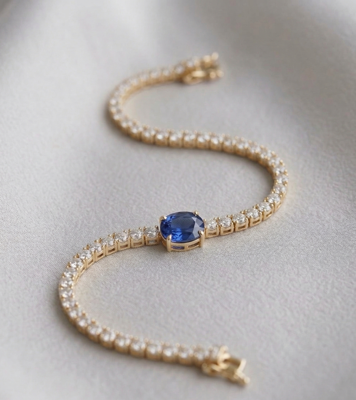 Signature Center Tennis Bracelet : Blue Sapphire Oval Cut (MG196)