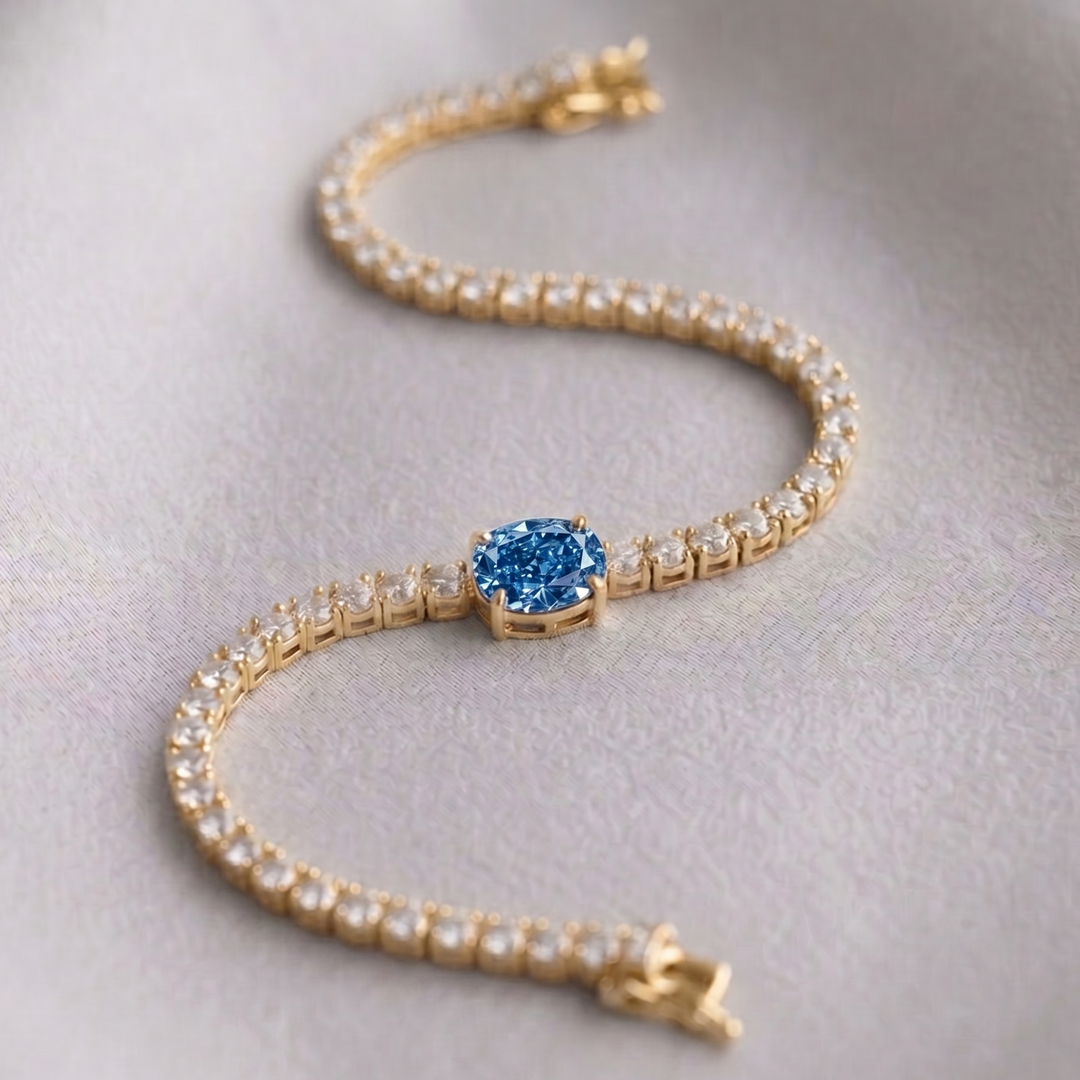 Signature Center Tennis Bracelet : Blue Diamond Oval-Cut (MG266)