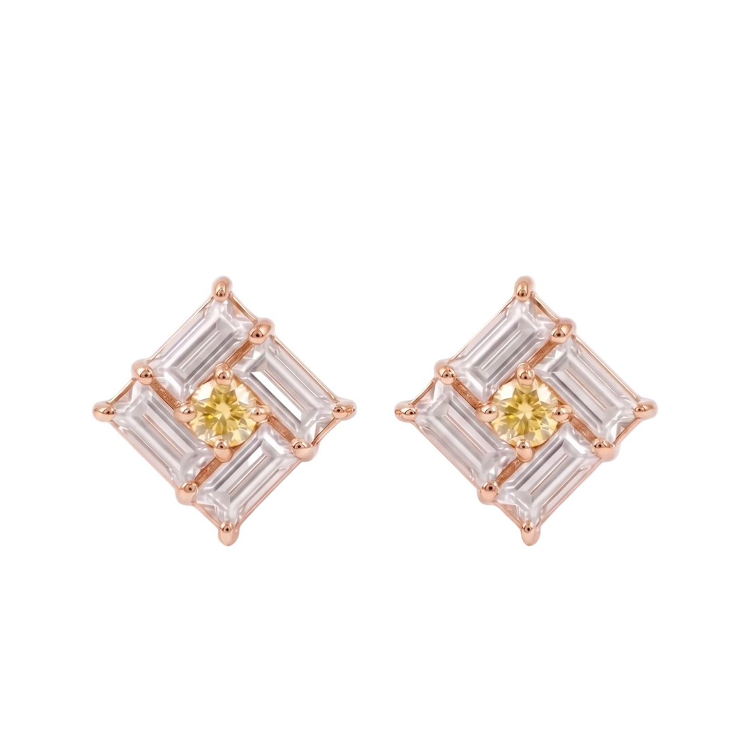 Monarch Frame Yellow-Diamond Stud Earrings (MG340)
