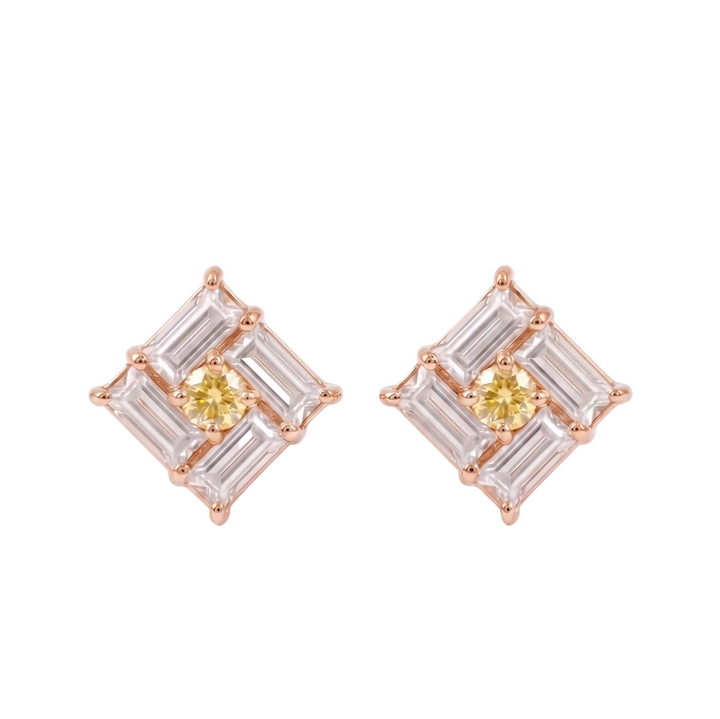 Monarch Frame Yellow-Diamond Stud Earrings (MG340)