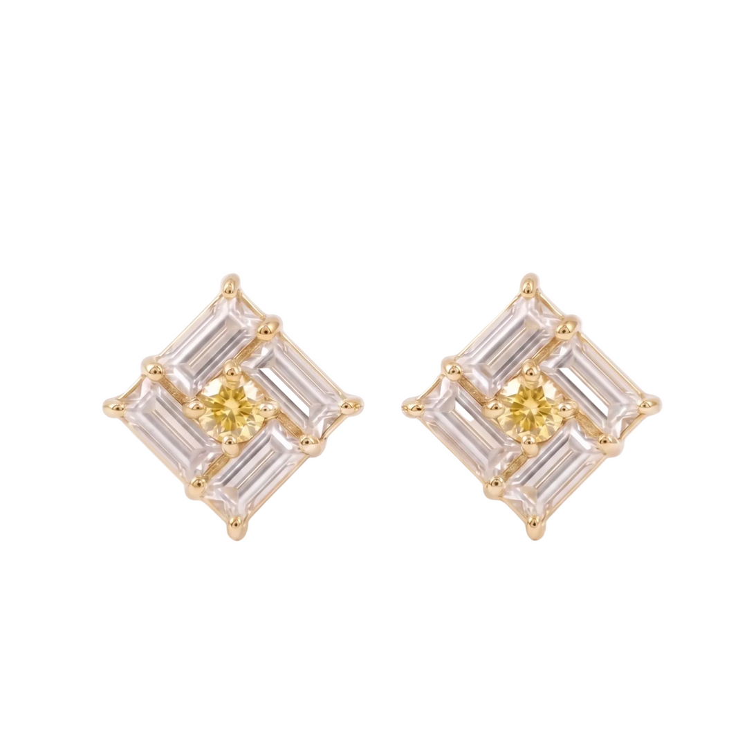 Monarch Frame Yellow-Diamond Stud Earrings (MG340)