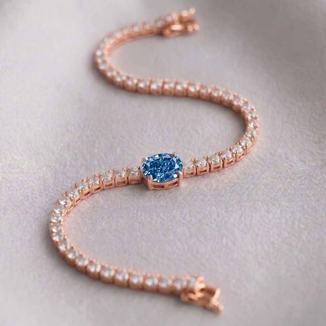 Signature Center Tennis Bracelet : Blue Diamond Oval-Cut (MG266)